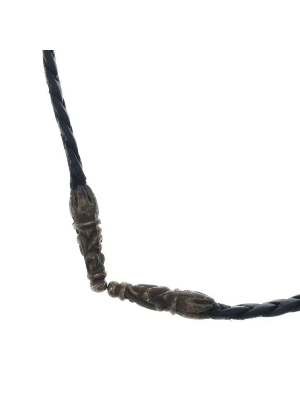 Chrome Hearts Leather Braid Scroll Blade Black Silver Necklace